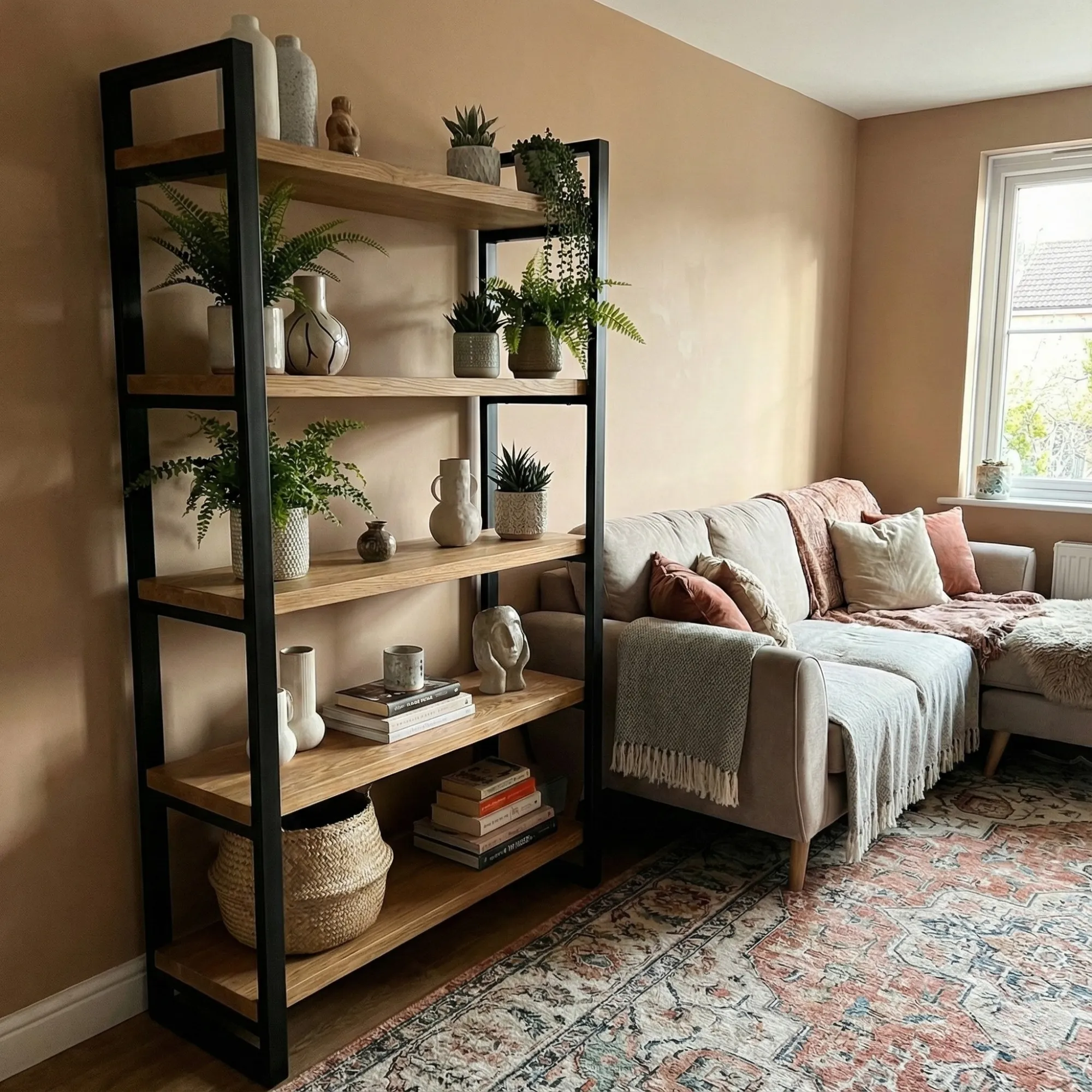 Industrial Wood and Metal Bookshelf - view 8